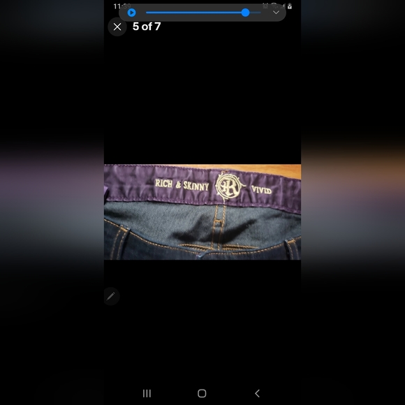 Rich & Skinny Vivid Skinny Leg Zip Hem Size 31 Dark Wash Jeans Rhinstone Logo - Picture 5 of 6